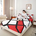 thumbnail image 4 of Erosebridal Abstract Geometry Grid Sheet Set Twin,Red Aesthetic Art Bedding Sets Twin Size,Geometric Pattern Twin Sheet Sets,Microfiber Room Decoration,3-Piece, 4 of 7