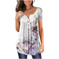 thumbnail image 1 of Tuniques pour Femmes à Manches Courtes Mode pour Femmes Col en V Tuniques à Imprimé Floral Boutons T-shirt à Manches Courtes, 1 of 6