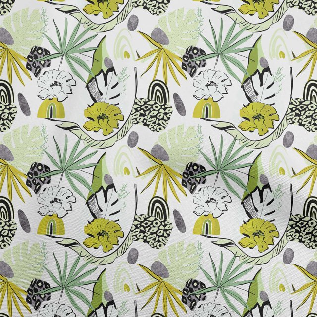 oneOone Cotton Poplin Light Green Fabric Tropical Abstract Floral Sewing Craft Projects Fabric Prints By Yard 56 Inch Wide