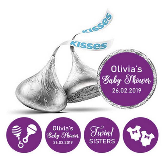 Darling Souvenir Candy Chocolate Labels Twins Sisters Custom Stickers 190 Pcs-Purple