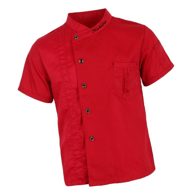 fastboy Unisex Chef Jackets Coat Short Sleeves Shirt Kitchen Uniforms 3XL Red