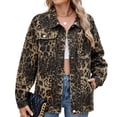 thumbnail image 3 of Veste Décontractée pour Femmes à Manches Longues, Col à Revers, Boutonnée, Coupe Ample Style Boyfriend, Veste en Denim Mode, Imprimé Léopard L, 3 of 9