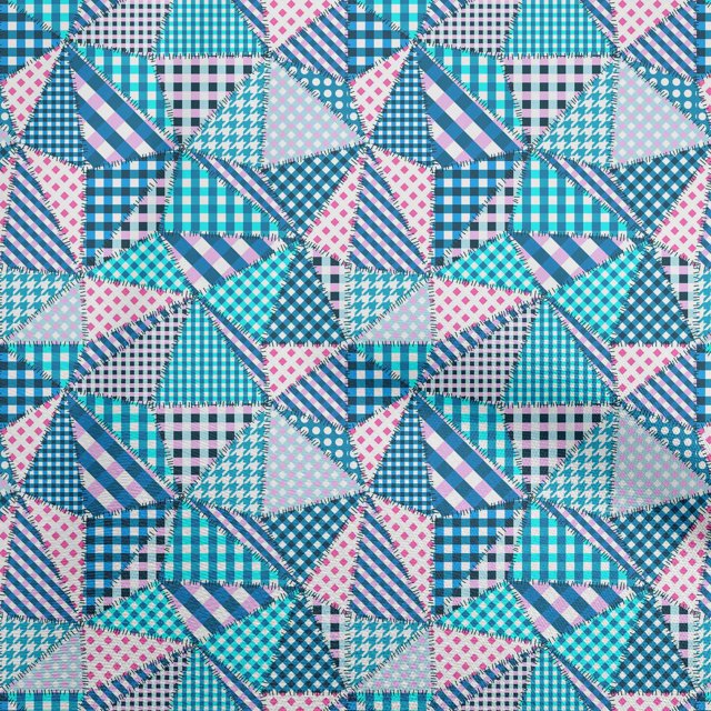 oneOone Polyester Lycra Teal Blue Fabric Check Patchwork Sewing Material Print Fabric By The Yard 56 Inch Wide