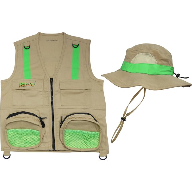 Cargo Vest for Kids with Reflective Straps & Bucket Hat with Chin Strap - Tan - M/L