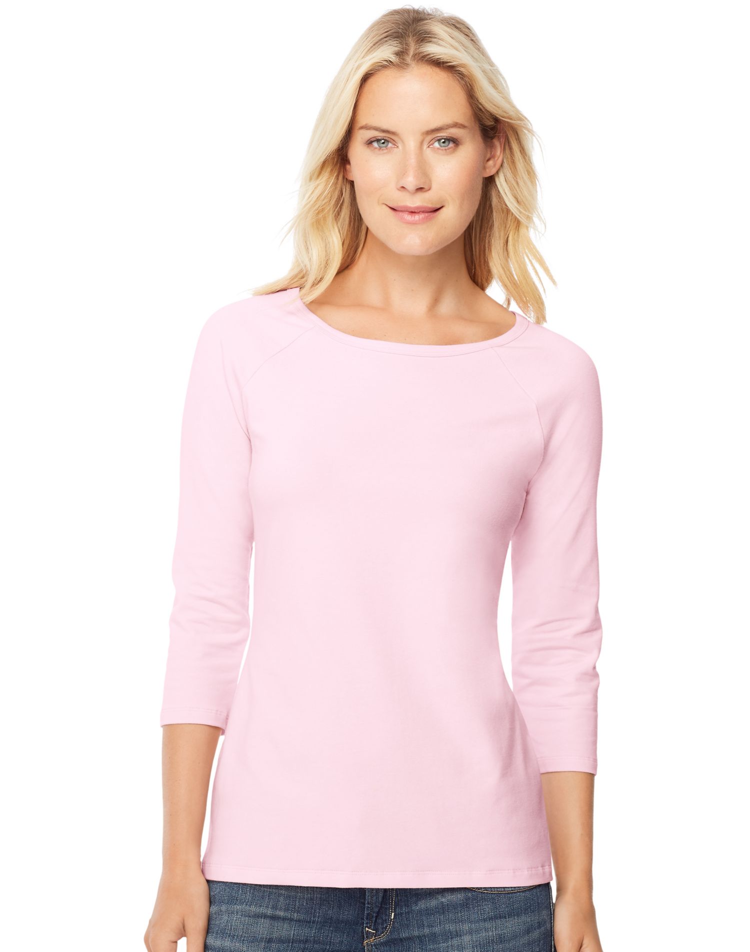 Hanes Tee-Shirt à Manches Raglan en Coton Extensible pour Femmes, m, Rose Paléo