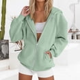 thumbnail image 4 of Mgmyaa Chandail en Molleton pour Femmes Mode Couleur Unie à Capuche avec Poche Manches Raglan Veste à Fermeture Éclair, 4 of 6