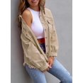 thumbnail image 3 of SEARIPE Women‘s Casual Denim Jacket Frayed Hem Ripped Long Sleeve Jean Jacket With Pockets Pink M, 3 of 5