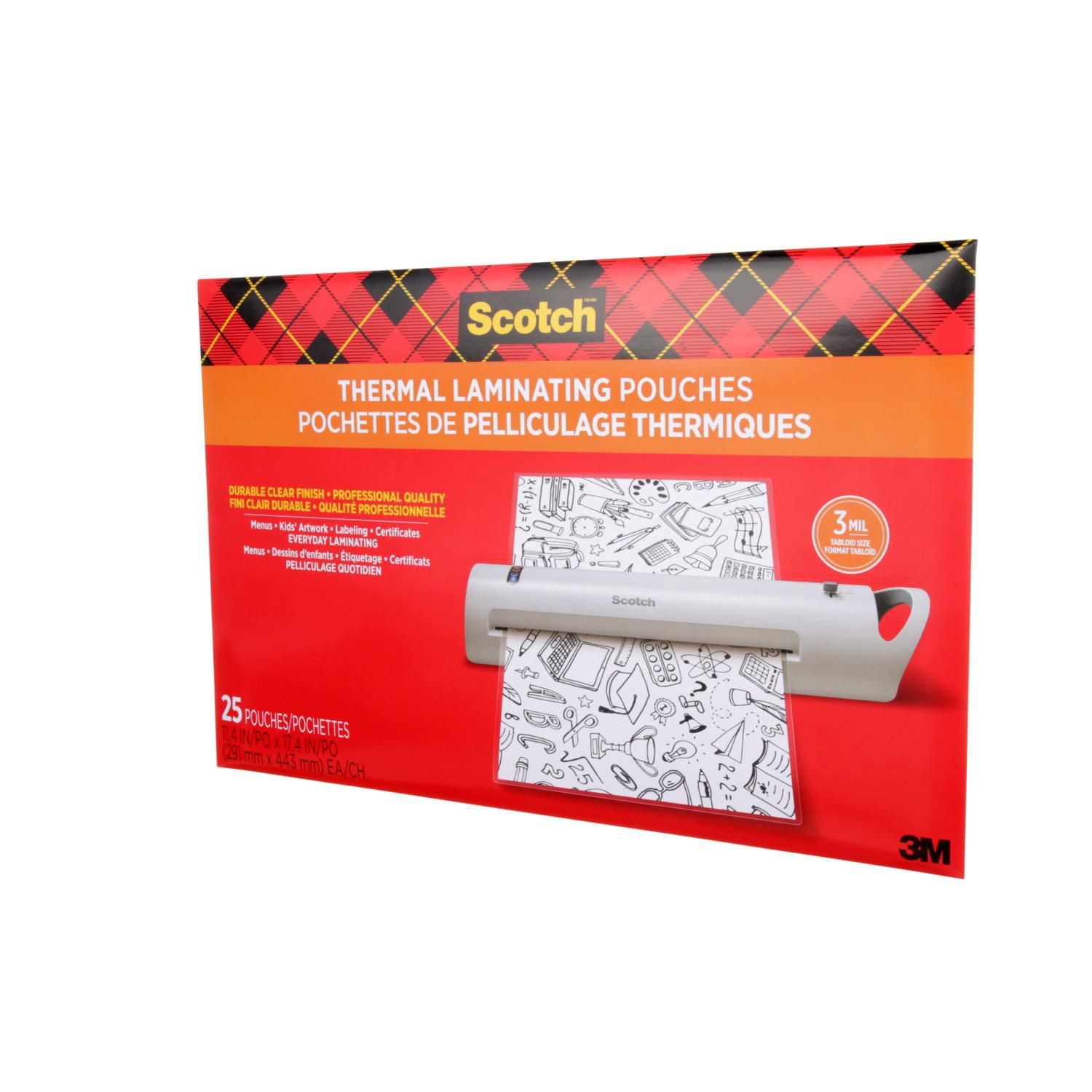 Pochettes de pelliculage thermique Scotch(MC) TP3856-25-EF, 291 mm x 444 mm (11,4 po x 17,4 po), 3 mil (0,076 mm)