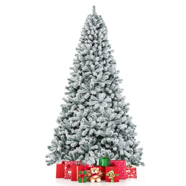 Gymax 9ft Snow Flocked Hinged Artificial Christmas Tree Unlit Holiday Decor