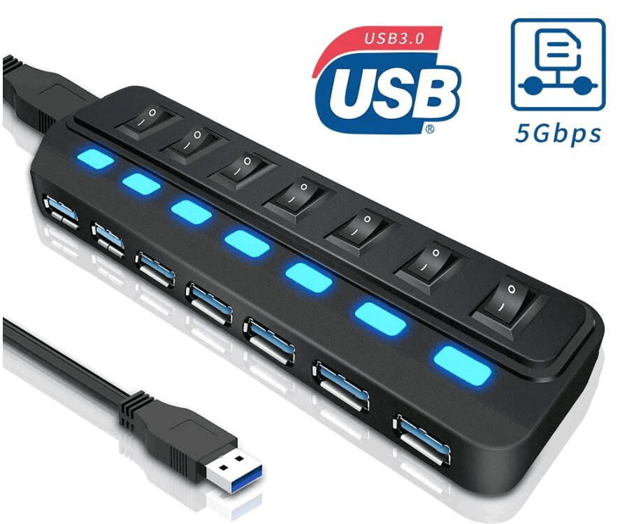 Usb Hub 3.0 With 7 Ports Superspeed ​​Data Hub And 1 Intelligent Charging Port, Usb Distributor 5gbps Data Transfer