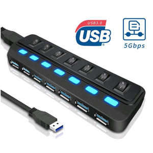 Usb Hub 3.0 Avec 7 Ports Superspeed Data Hub Et 1 Port de recharge intelligent, distributeur usb 5gbps Transfert de données