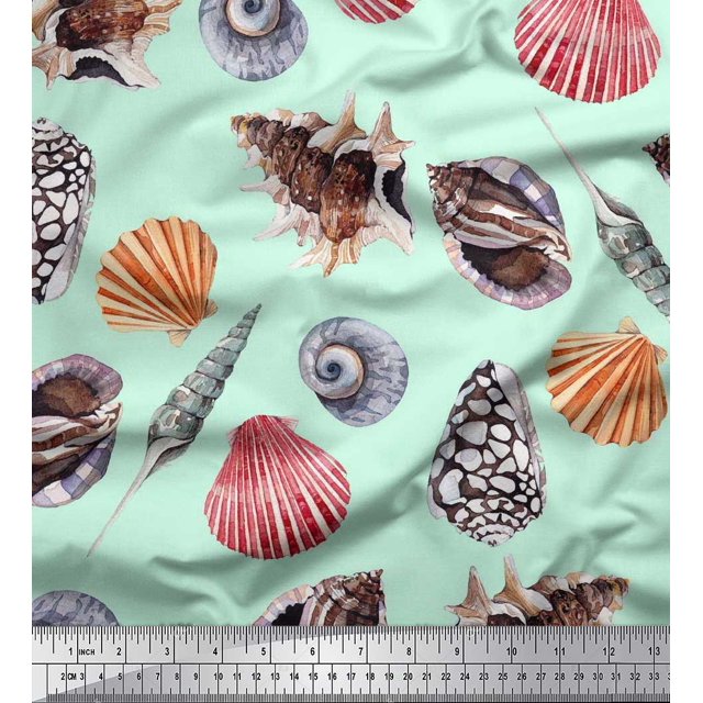 Soimoi Cotton Poplin Fabric Colorful Shells Ocean Printed Fabric 1 Yard 56 Inch Wide
