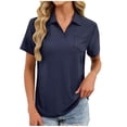 thumbnail image 2 of Pisexur Hauts pour Femmes Tendances Mode Chemises Col à Revers Col en V Manches Courtes Blouse Chic Décontractée Tunique Hauts Bleu Marine,P, 2 of 6