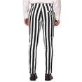 thumbnail image 3 of INSPIRE CHIC Men's Striped Pants Skinny Fit Contrast Color Button Zipper Trousers 36 Black White, 3 of 7