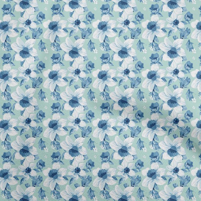oneOone Cotton Poplin Sky Blue Fabric Floral Sewing Craft Projects Fabric Prints By Yard 56 Inch Wide