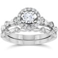thumbnail image 1 of 1/2CT Halo Diamond Engagement Wedding Ring Set 14K White Gold, 1 of 2