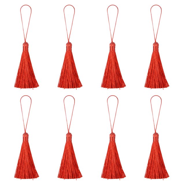 Unique Bargains 6.5' Silky Bookmark Tassels with Loop for DIY Craft Accessory, 8Pack Red