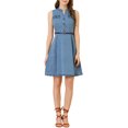 thumbnail image 1 of INSPIRE CHIC Robe-Chemise en Denim Sans Manches à Col en V avec Ceinture, Coupe Évasée, pour Femme, m Bleu, 1 of 7