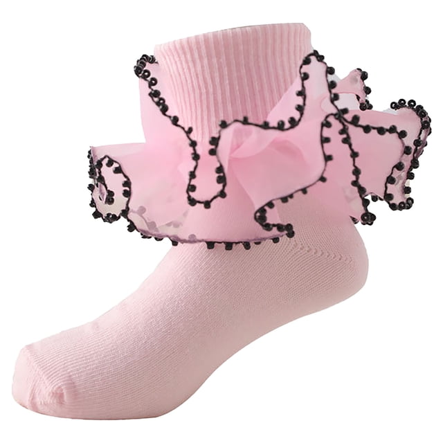 Zanarzt Ruffle Socks Toddler Toddler Socks Floor Socks Lace Socks with Ripple and Ruffle Socks for Toddler Girls Pink,6-8 Years