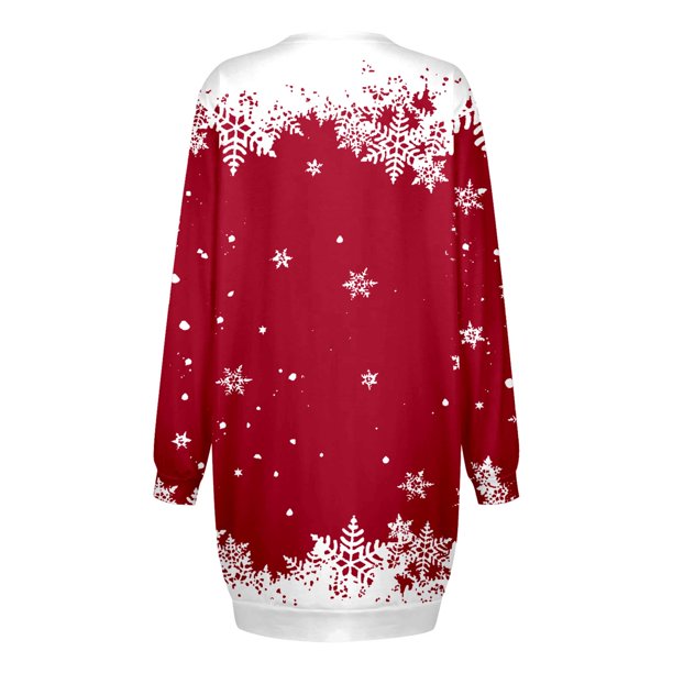 winter country dresses TJAZFJPA Cute for Women Women's Autumn and Fashion Christmas Print Round Neck Long Sleeved Casual Dress Sun Dresses for Women Dresses for Women 22 = 42/35/44 3XL structured black bodice Beach Wedding Attire | Length:34