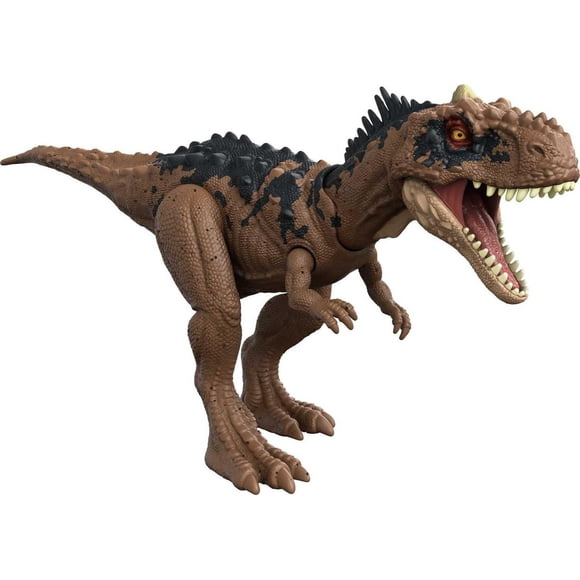 Jurassic World Dominion Roar Strikers Rajasaurus Dinosaur Action Figure with Roaring Sound and Attack Action, Toy Gift Physical & Digital Play