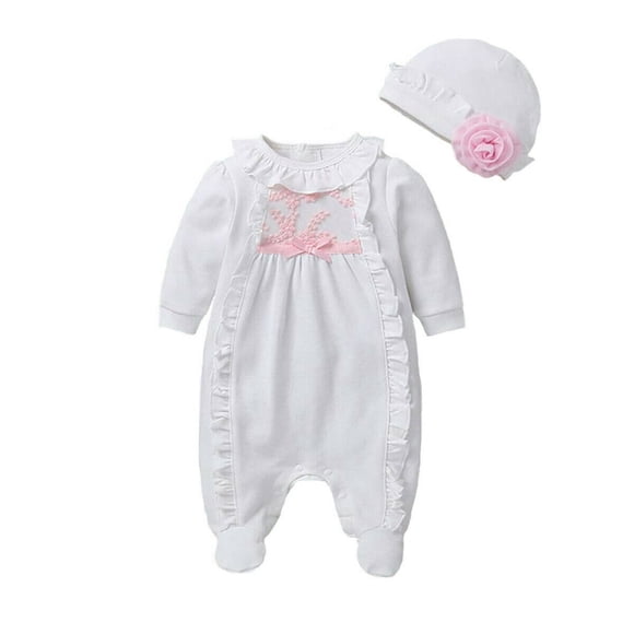 2 Pcs Nouveau-Né Bébé Fille Barboteuse Justaucorps Combinaison Chapeau Tenue Vêtements
