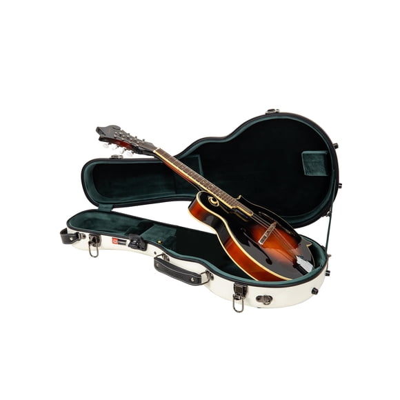 Crossrock Fiberglass Mandolin Case - Contoured for A & F-Style (Universal Fit) | Milky White Gloss Forest Green Velvet TSA Lock Backpack Straps Accessory Compartment - Sleek Pro Travel Case