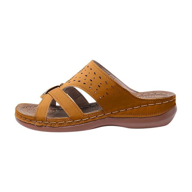 Wedge Sandals for Women Slide Cross Straps Rhinestone Arch Support Open Toe Soft Sole Comfortable Casual Summer Beach Walking Sandals Yellow