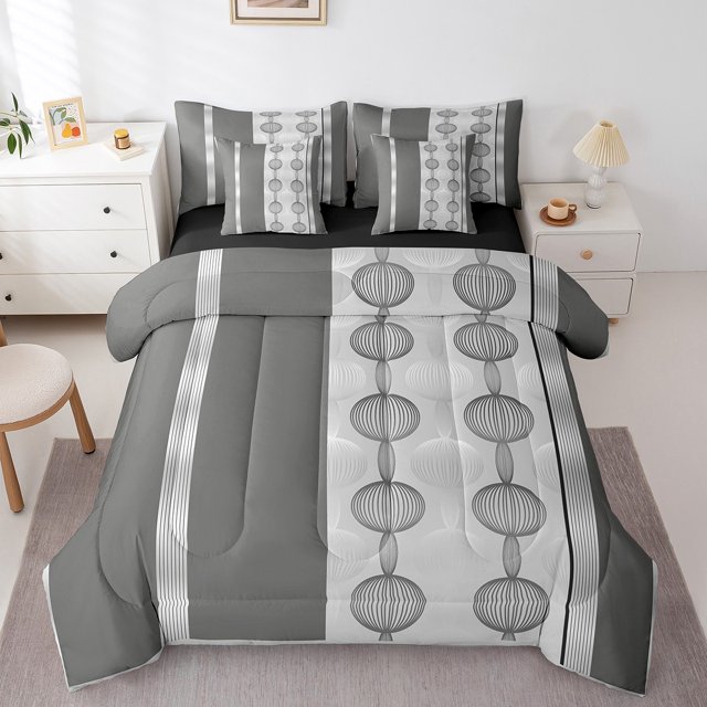 Erosebridal Cercle Géométrique Lit en Sac Taille Simple, Ensemble de Lit Lignes Abstraites, Décoration de Chambre Rétro, Réversible 7 Pcs