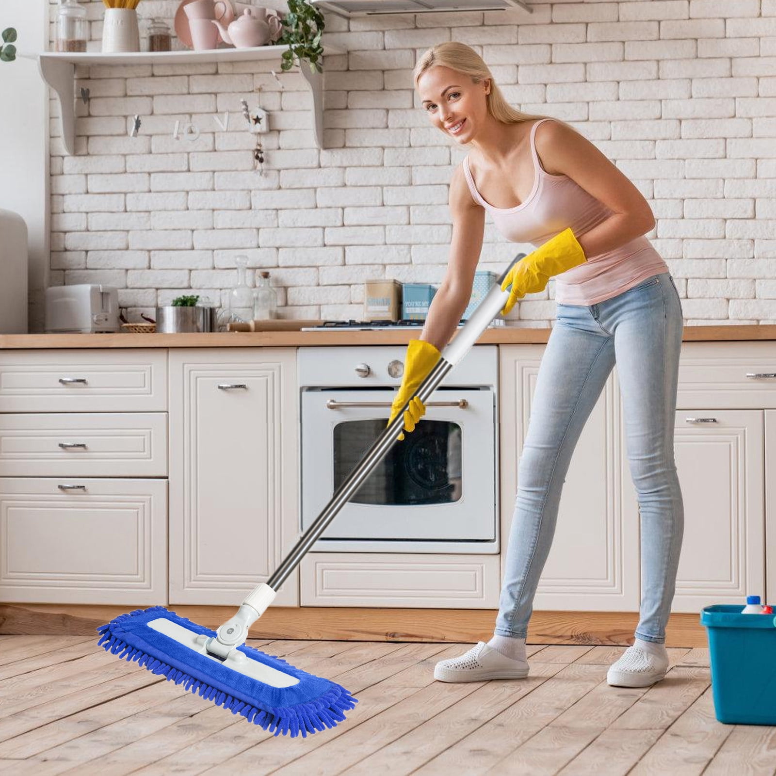 Dvkptbk Rotating Mop Mop Flat Household Tile Floor Wooden Floor Cotton Thread Push Rotating Hand-Free Washing Wet and Dry Flat Mop Mopping