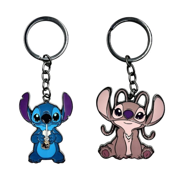 Disney Stitch Ensemble de 2 Porte-Clés / Petits Breloques en Métal pour Enfants, Garçons, Filles, Sacs à Dos, Clés et Cadeaux de Fête / Accessoires Unisexes Amusants pour un Usage Quotidien