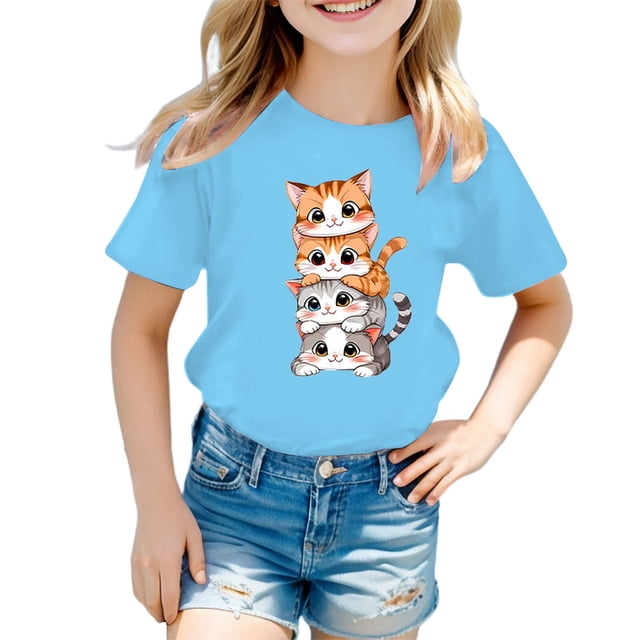 Carry Camisole Fille Haut à Volants Enfant Filles Mignon Graphique Col Rond Manches Courtes Tee Été Décontracté T-Shirt