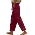 thumbnail image 2 of Women Casual Cotton Linen Drawstring Elastic Waist Long Wide Leg Pants, 2 of 6