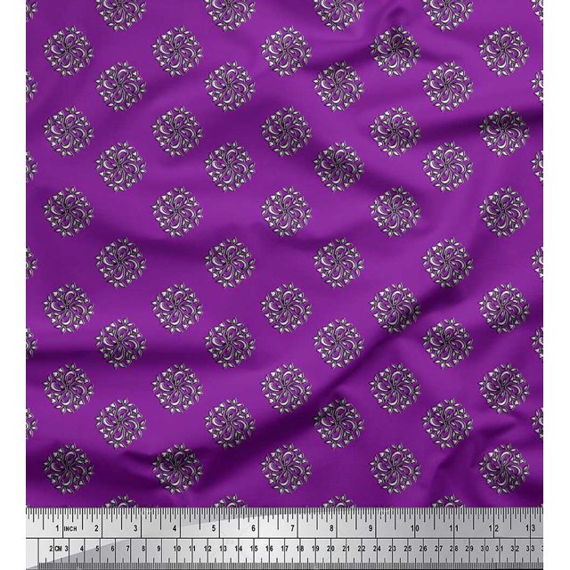 Soimoi Rayon Crepe Fabric Floral Block Print Fabric by The Yard 46 Inch Wide