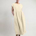 thumbnail image 1 of HKEJIAOI Robes Décontractées pour Femmes Offres Liquidation Cadeau d'Anniversaire Mode pour Femmes Uni Sans Manches à Col Rond Robe Longue Rétro Beige, 1 of 6
