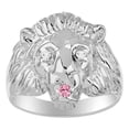 thumbnail image 1 of RYLOS Rings Sterling Silver Lion Head Ring Diamonds in Eyes & Gemstone Mouth Fun Designer Rings Pink Ice Jewelry Size 11, 1 of 7
