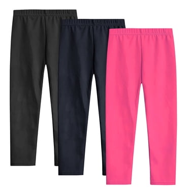 LLYWEY Lot de 3 Leggings pour Filles, 3 Pcs Leggings en Coton Longueur Cheville pour Tout-Petites Filles, Collants/pantalons à Enfiler Doux Confortables Extensibles à Taille Élastique pour Grandes Filles, Rose 3T