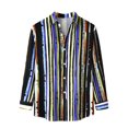 thumbnail image 1 of Chemise à Manches Longues pour Homme Mode Homme Automne Hiver Poche Latérale Simple Col Montant Chemise à Manches Longues Rayée Haut, 1 of 9