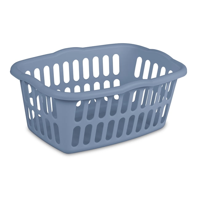 Sterilite Panier à Linge de 53 Litres Bleu, Panier Rectangulaire en Plastique avec surfaces Profilées à Prise sur les Quatre Côtés et Trous de ventilation Verticaux pour la Circulation d'Air, Convient au Rangement de la Lessive et au Transport des Vêtements entre les Pièces.