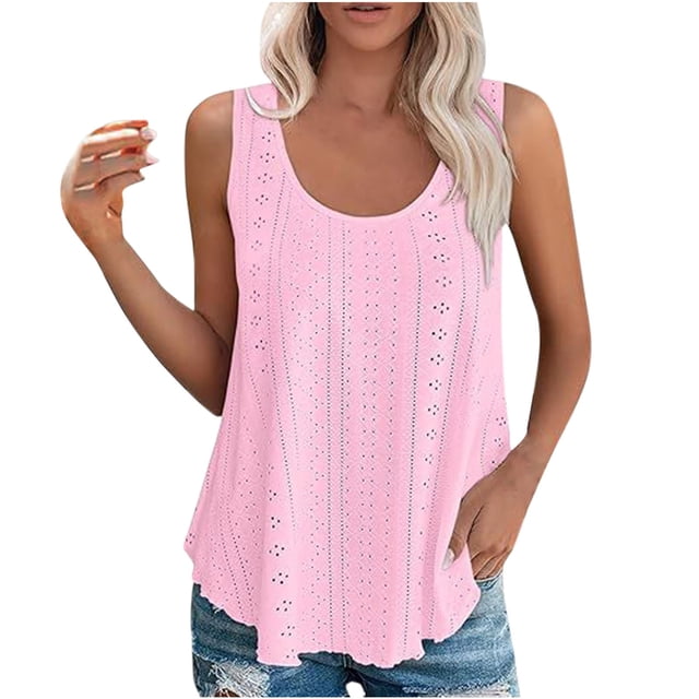 Timegard Camisoles pour Femmes à Oeillets, Encolure Dégagée, Confortables, Sans Manches, d'Été, Chic Décontracté, Chemises Amples, Hauts