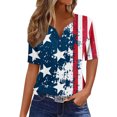 thumbnail image 1 of KIHOUT Women's Independence Day Printed T-Shirt Button Up Short Sleeved V-Neck Tops Navy XL, 1 of 5