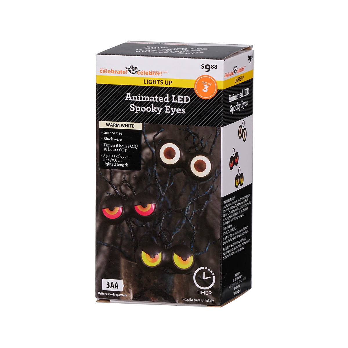 Way to Celebrate Halloween Lot de 3 yeux animés effrayants à piles, intérieur