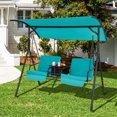 thumbnail image 2 of Costway 2-Person Canopy Porch Swing Padded Chair Cooler Bag Rotatable Tray Turquoise, 2 of 10