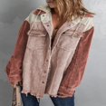 thumbnail image 4 of Womens Corduroy Shacket Jacket Long Sleeve Button Down Color Block Hooded Coat with Pockets, 4 of 7