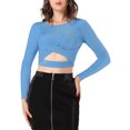thumbnail image 5 of INSPIRE CHIC Women's Twist Long Sleeve Cut Out Front Glitter Cross Crop Tops, 5 of 5