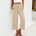 thumbnail image 2 of VEKDONE Pantalons Capri en Coton et Lin pour Femmes Beige P, 2 of 5