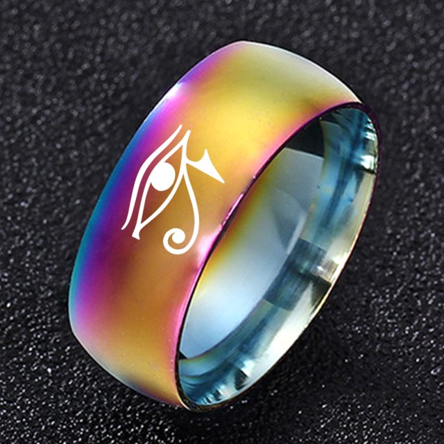 GODS EYE SIGNET RING FOR MEN TITANIUM STEEL BLACK EGYPTIAN EYE OF GOD HORUS UDJAT ILLUMINATI TRIQUETRA RING M730JR2020-8RB 10