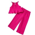 thumbnail image 1 of Plebaso Girls 2 Piece Outfits Summer Ruffle Cami Tops Loose Wide Leg Pants Kids Vacation Beach Clothes Set, 1 of 6