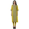 thumbnail image 1 of Moomaya Tunique Droite à Col en V pour Femmes, Manches Roulées, Kurta en Coton Imprimé, 1 of 6