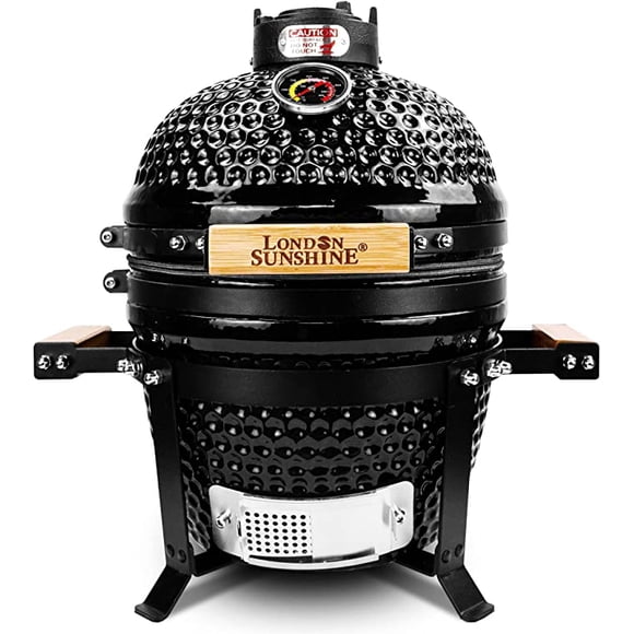 London Sunshine Ceramic Charcoal BBQ Kamado Grill 13 inch Portable Tabletop Grill-Black